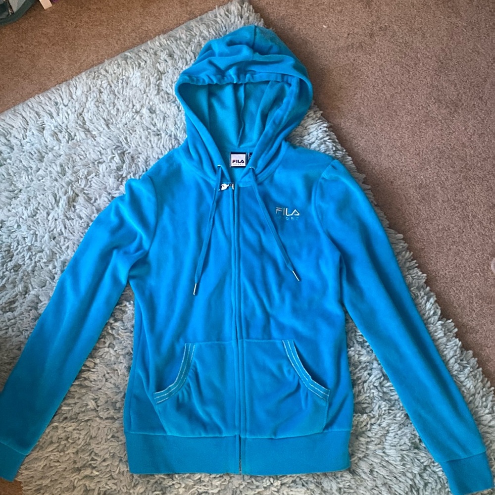 Girls size small FILA sport velour-feel blue lightweight jacket